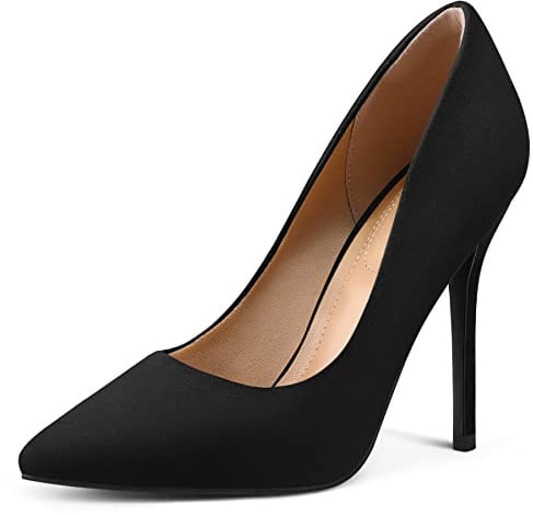 mysoft Women's High Heels Pumps Closed Pointed Toe Stiletto 4IN Heels Dress Wedding Shoes Black Suede