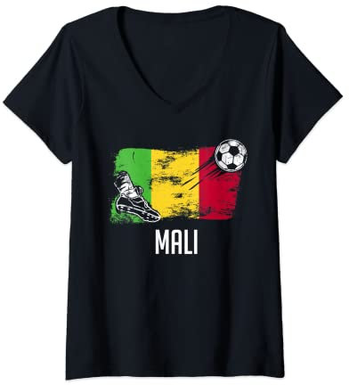 Damen Mali Flag Jersey Malian Soccer Team Malian T-Shirt mit V-Ausschnitt