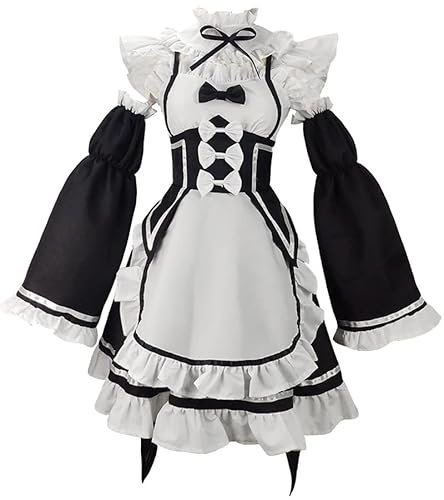 通用 Ram/Rem Cosplay Kostüm Set für Frauen Starting Life in Another World Re:zero Black Maid Dress (Maßanfertigung, Schwarz)