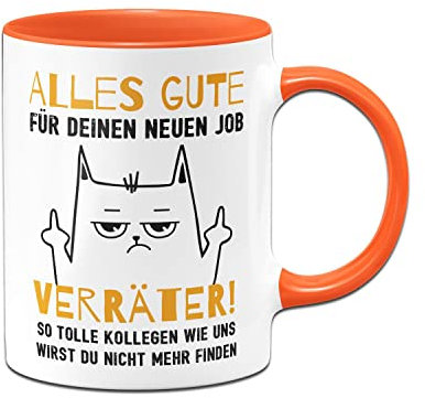 Tassenbrennerei Tasse mit Spruch Alles Gute für Deinen neuen Job - Geschenk zum Abschied - Jobwechsel Abschiesgeschenk für Kollegen (Orange)