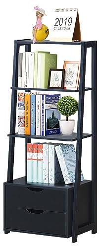 COSTWAY Libreria Multifunzionale a 4 livelli, Scaffale a Scaletta di Legno con 2 Cassetti, Organizzatore di Stoccaggio per Casa Ufficio, 53x40x133 cm