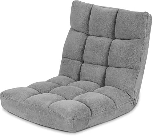 LIFEZEAL Bodenstuhl gepolstert, Bodensessel Bodensofa mit Verstellbarer Rückenlehne, Meditationsstuhl aus Korallenvlies, Floor Chair für Meditation & Lesen (Grau)