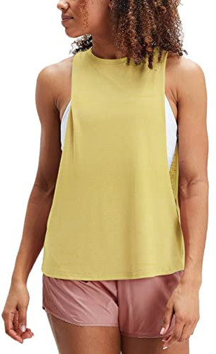 Damen Trainieren Fitness Tanktops Abgeschnitten Ärmellos Fitnessstudio Yoga Betrieb Sportlich Hemden Gelb M