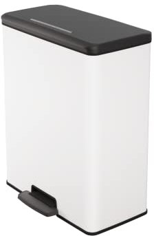 CURVER Poubelle Deco Rectangle 65L, Blanc , pour Cuisine, Buanderie, Garage, 486x284x615 mm, PP 100% recyclé(version précedente)