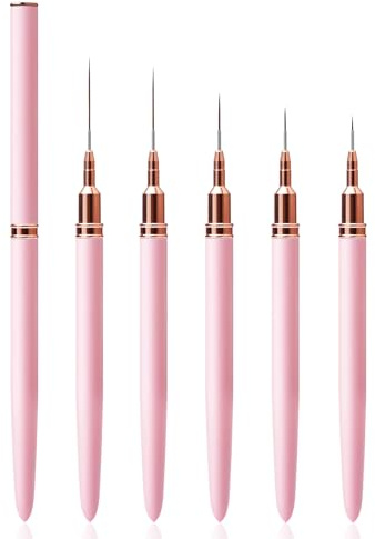 Nail Art Liner Brushes - Eptbsdu 5PC Nail Art Brush for Long Lines, Liner Brush UV Gel Polish Painting Nail Design Brush Metal Handle Nail Drawing Pens, Sizes 4/8/12/20/25mm