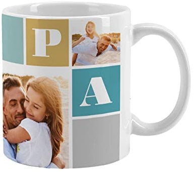 Herz & Heim® Kaffeebecher mit Foto und Wunschtext/Fototasse Muttertag Vatertag 4 Bilder Papa