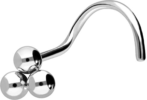 PIERCINGLINE Titan Nasenpiercing Spirale 3 KUGELN Nasenstecker Silberfarben
