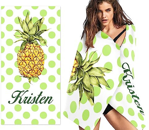 SearchI Personalisiertes Strandtuch mit Namen,Mikrofaser Badetuch Leicht und Schnelltrocknend für Reise, Strand, Sauna,Personalisiert Decke Geschenke für Kinder Erwachsene(Ananas,76x162cm)
