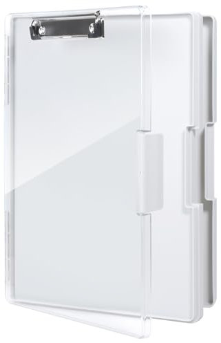 FRETONBA Klemmbrett a4 mit Aufbewahrungsfach,Kunststoff-Klemmbrett mit Ablage, Leichtes Zwischenablage, Tragbares Schreib mit Fach, für Schule/Industrie/Büro, Hellgrau