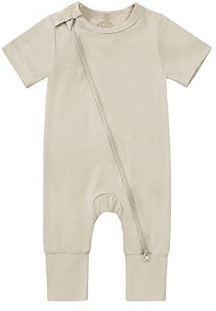 DYKeWei Neugeborenes Baby Baumwolle Strampler Footless Pyjamas Reißverschluss Kurzarm Sleeper Jumpsuit Wärmflasche (Khaki, 0-3 Months)