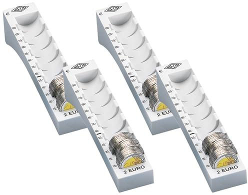 Wedo 160720037 Münzrille (2 Euro, Kunststoff für 65 Münzen mit Markierungen 18 x 4,5 x 3,76 cm) lichtgrau (Packung mit 4)