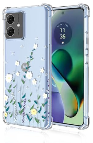 BORYA Hülle für Motorola Moto G54 5G, Stoßfest Weiches Transparent Silikon TPU Bumper Handyhülle Ultra Dünn Seidig Hochwertiges Elegant Schutzhülle, Weiße Blumen