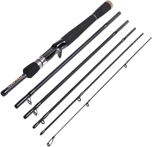 BNTTEAM Baitcasting Angelrute 2.1M Super Harte Kohlefaser Eva Griff Leichte Tragbare 6 Abschnitte Jointed Rod für Reise Surf Salzwasser Süßwasser Bass Boot (Casting Rod, 2.1M/82.6in/6.88ft)