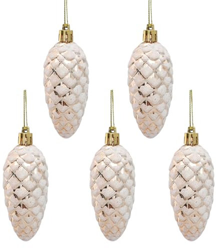 Topways Christmas Tree Baubles Ornaments, Shiny Matte Shatterproof Pine Cone Christmas Tree Decoration Balls Reusable Xmas Tree Party Decoration 5 Pcs (Champagne Gold)