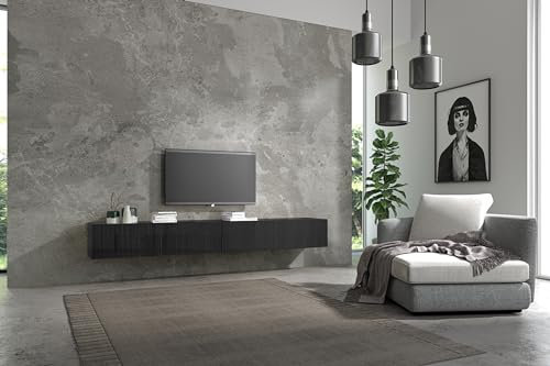 Wuun® TV Lowboard TV Board hängend I 100cm-280cm I Hängeschrank Wohnwand/Somero I Schwarz-Matt Lamellen I 240 (2X 120) cm