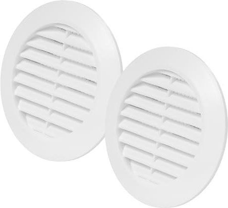 Vent Systems 2 Stück 70 mm Weiß Luftregister – Lüftungsgitter durch die Tür - Mit Insektenschutzgitter - runde Lüftungsgitter für den Innenbereich – Badezimmer, Schrank, Garage