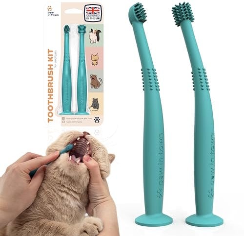 PAWINTOWN Soft Cat Toothbrush Set – Suitable for Dogs – Food Grade Silicone – Dental Care, Teeth Cleaning, Tooth Brushing Kit (Tropical Teal)
