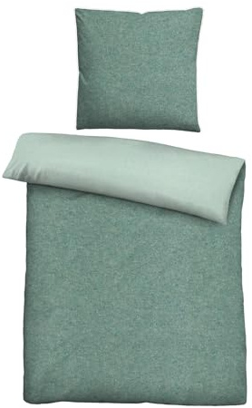 biberna Premium-Melange-Flanell Bettwäsche 135x200 cm grün – Biber 2-teilig | 100% Baumwolle, wärmend & weich | Kissenbezug 80x80 cm | Paspel & Reißverschluss | Winter-Bettwäsche Uni | Modell 0840500