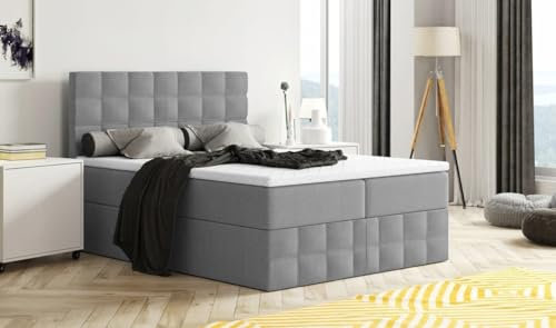Generisch Moderne Boxspringbett MERA Premium Topper VISCO Bett mit Bettkasten Ziernähten Bonell Matratze H3 Federkern Polsterbett Doppelbett Schlafzimmer (Dunkelgrau - Aura 24, 180x200)