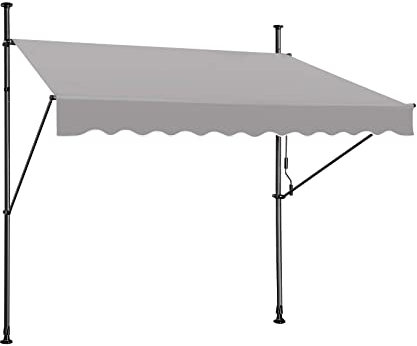 UISEBRT Klemmmarkise 200cm breit - Balkonmarkise mit kurbel ohne Bohren Verstellbar, UV-Schutz, Sonnenschutz, Wetterfest, Hellgrau (2,00 x 1,20 m,Hellgrau)