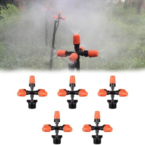 Gartennebel-Tropfbewässerungs-Tropfer, einstellbare Durchflussrate, Allround-Garten-Mikrospray-Bewässerungs-Sprinklerkopf mit 1/2-Zoll-Außengewinde-Schnittstelle – 5 Stück