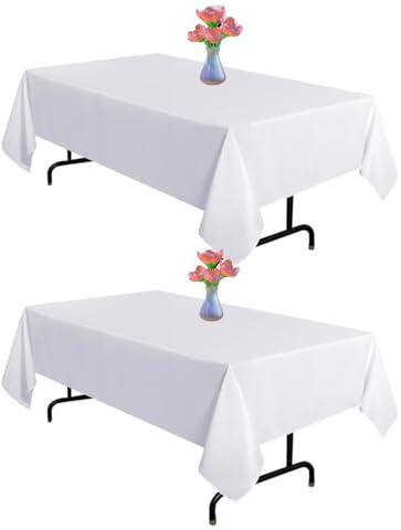 Vnituasr 2 Pack White Tablecloths Rectangle, 153x260cm for 6ft Rectangle Tables, Suitable for Wedding, Banquet, Restaurant, Parties (60 x 102 Inch)