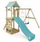 WICKEY Aire de Jeux FreeFlyer portique en Bois avec balançoire et Toboggan, Tour d'escalade pour Enfants avec bac à Sable, échelle et Accessoires de Jeu pour Le Jardin. (Bleu Pastel)