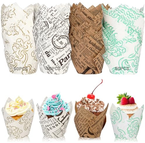 LUZOON Muffinförmchen Papier, 200 Stück Cupcake Backbecher Muffinform Papier Muffins Papierförmchen für Hochzeit Geburtstag Party (200 Stück ②)