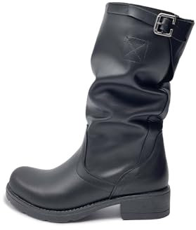 Vyjoù ®️ Stivale Biker Donna Autunno Invernali Scarpe al polpaccio in pelle VERA PELLE NERO con fibbia Made in Italy Handmade (39)