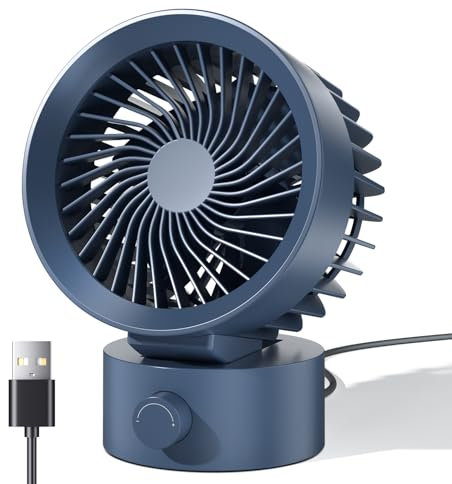 KinYiLO USB Desk Fan Small Quiet, Stepless Speed Control Mini Fans for Home Office Dorm Desktop, Portable Travel Ultra Quiet Personal Cooling, Plug In USB Powered for Laptop PC Car, Blue