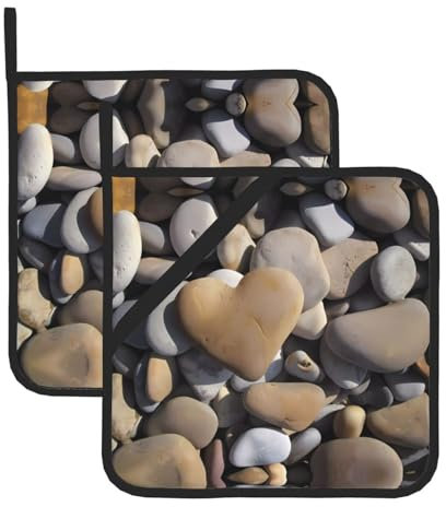 Presine in pietra a forma di cuore per barbecue, presine resistenti al calore, cuscinetti caldi, cottura al forno (confezione da 2)