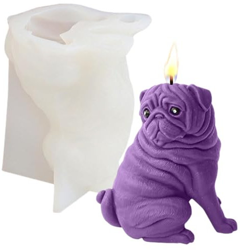 Silikonform mit Mops-Motiv, 3D-hitzebeständige aromatische Kerzenherstellung, Mops-Hunde-Mousses-Kuchenform, lebensmittelechte Backformen für Kuchen, Pudding, Mousse
