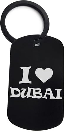 I Love Dubai City Travel United Arab Schlüsselanhänger Pin Stahl Tag Schlüsselhalter, Schwarz, One size