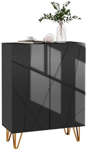 HOMCOM Narrow Shoe Cabinet with High Gloss, Slim Shoe Storage Cabinet with Soft-Close Hinges and Adjustable Shelves for 15-20 Pairs of Shoes, Black