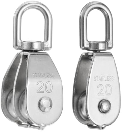 PATIKIL M20 Rollenblock 2er Pack Einfachrolle & Doppelrolle 304 Edelstahl Schwerlast Drahtseil Hängekran Seilzug Schwenkhaken Belastung 75KG/165LBS