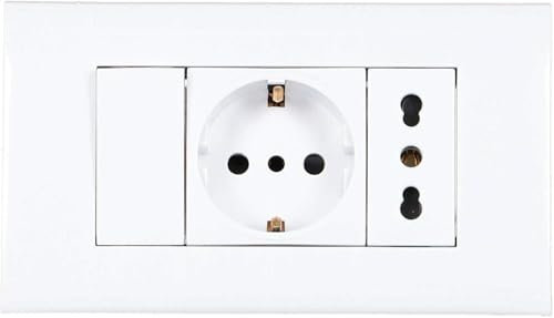 Placca Placchetta Elettrica Completa già pronta 3 Posti, 1 Interruttore, Presa Shuko Bipasso