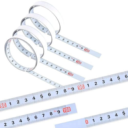 Issimober 4 Pièces Mètre Ruban Autocollant 1M, Mètre Ruban Échelle Peint en Blanc pour Mesurer les établis (2 x de gauche à droite, 1 x de droite à gauche, 1 x centré)