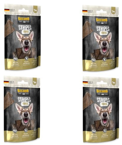 Belcando Stripes Horse | 4er Pack | 4 x 70 g | Snack für Hunde | Mit Superfoods: Bierhefe, Krill und aromatische Kräuter | Ohne Getreide und ohne Zucker | Mit extra viel Fleisch