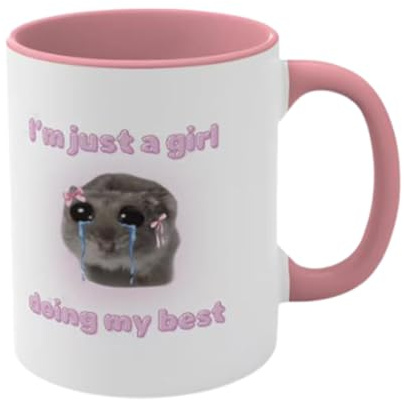 Sad Hamster Mug I'm Just A Girl Ceramic Mug 350ml Bowtie Mug Sad Hamster Cup Sad Hamster Design Unique Funny Mug that Makes Everyone Laugh Sad Hamster Meme Coffee Cup Ceramic Hamster Tea Mug