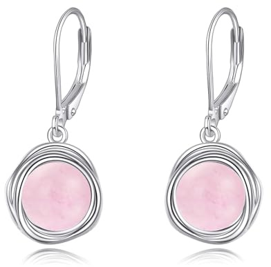 POPLYKE Rose Quartz Earrings Dangle for Women 925 Sterling Silver Leverback Earrings for Women Rose Quartz Jewellery Birthday