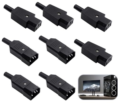 MxyVrix Lot de 8 Connecteurs IEC 320 C14 Mâle à C13 Femelle, Prise Secteur pour Ordinateur, Imprimante et Moniteur, Connecteur AC 250V 10A, Adaptateur à 3 Broches Soudable pour DIY