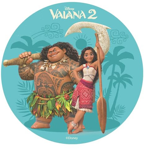 Dekora, Oblea Comestible Vaiana 2, Decoración para Tarta de Cumpleaños Infantiles de Moana, Adornos para Pasteles y Postres de Disney Princess Vaiana, Disco 20 CM
