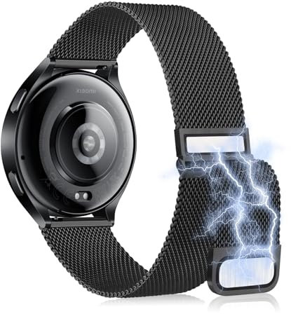 KoGiio 22mm Correa para Xiaomi Watch 2 /Watch S3 / Watch 2 pro/Oneplus Watch 2, Hebilla Magnética Doble, Transpirable, Correa de Repuesto de Malla de Acero Inoxidable Tejida Negro