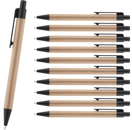 10 Kugelschreiber aus Recycling-Papier und Kunststoff Tom aus Weizenstroh schwarz einziehbar | farbiger Clip, Druckknopf und Spitze | blauschreibende austauschbare Mine | Büro, Schule | nachhaltig