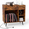 COSTWAY Meuble Tourne-Disque Vinyle avec Prise, Armoire Commode Vinyle avec Tiroir, 2 Prises, 1 USB, 1 Type-C, 2 Kits Anti-basculement, Support Tourne-Disque pour Salon, Chambre,