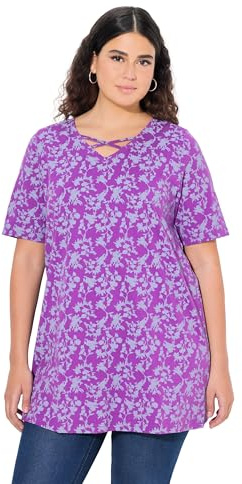 Ulla Popken Damen große Größen Übergrößen Plus Size T-Shirt, Zierbänder, V-Ausschnitt, Halbarm lila 50+ 837479824-50+