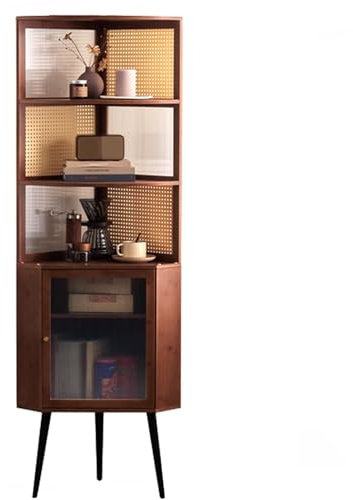 Meuble D Angle Salon Fabriqué en Bambou Étagère d'angle avec Compartiments Réglables Et Portes Magnétiques 56,5 * 40 * 164,5CM Facile À Assembler
