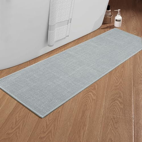 chakme Badezimmerteppich 43 x 150 cm rutschfeste Badematte mit Gummi Rückseite Badteppich rutschfest waschbar Badvorleger Bad Teppich Badezimmer Duschvorleger Hellgrau