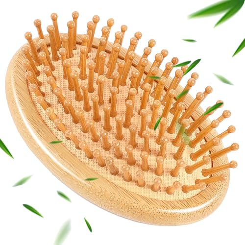 Pettine Massaggiante in Bambù,Spazzola Massaggiante in Legno con Cuscino d'aria Spazzola Rotonda Portatile in Bambù Mini Spazzola Portatile Spazzole e Pettini per Capelli Senza Manico