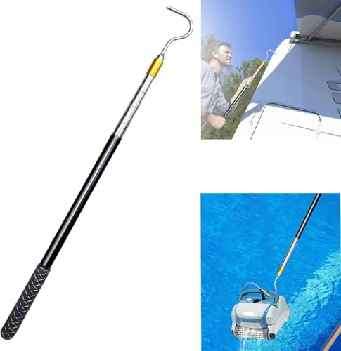 UMLIPOT Gancho de tracción para escaleras de suelo, barras telescópicas, barra multiusos, material de acero inoxidable, poste telescópico, barra telescópica con gancho para toldos